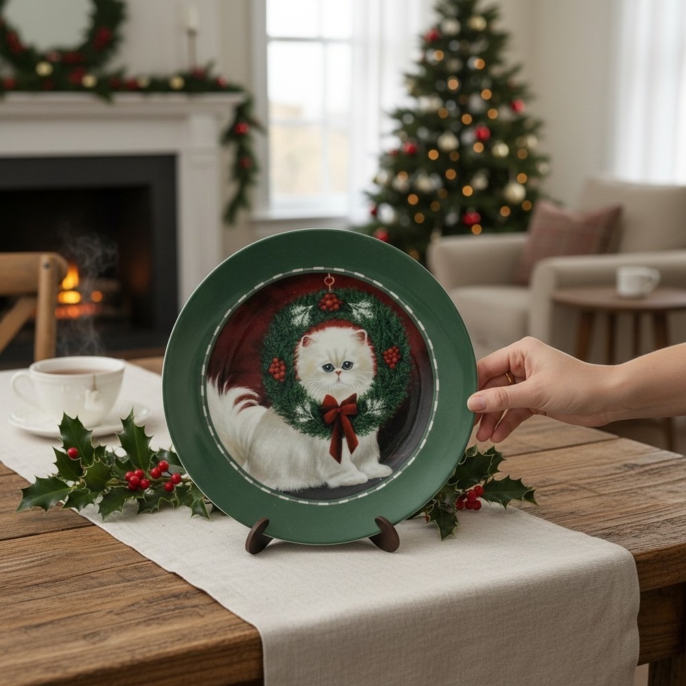 Vandor Lowell Herrero Cat Collector Plate 8.25in Green Very Good 1992 Vintage